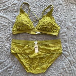 Aerie Palm Lace Plunge Bralette and Boybrief